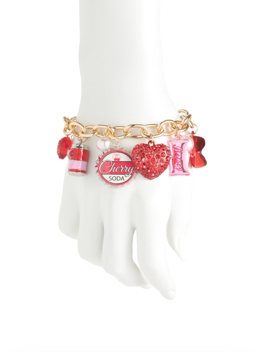 Betsey Johnson Gold-Tone Heart and Lips Charm Bracelet with Red and Pink Accents - Picture 4 of 4